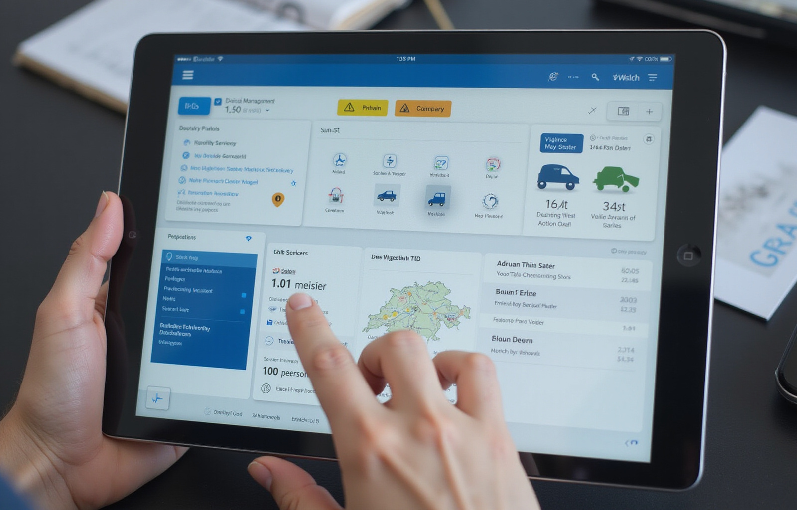 Tablet-Dashboard für Flottenmanagement mit Vignettenstatus