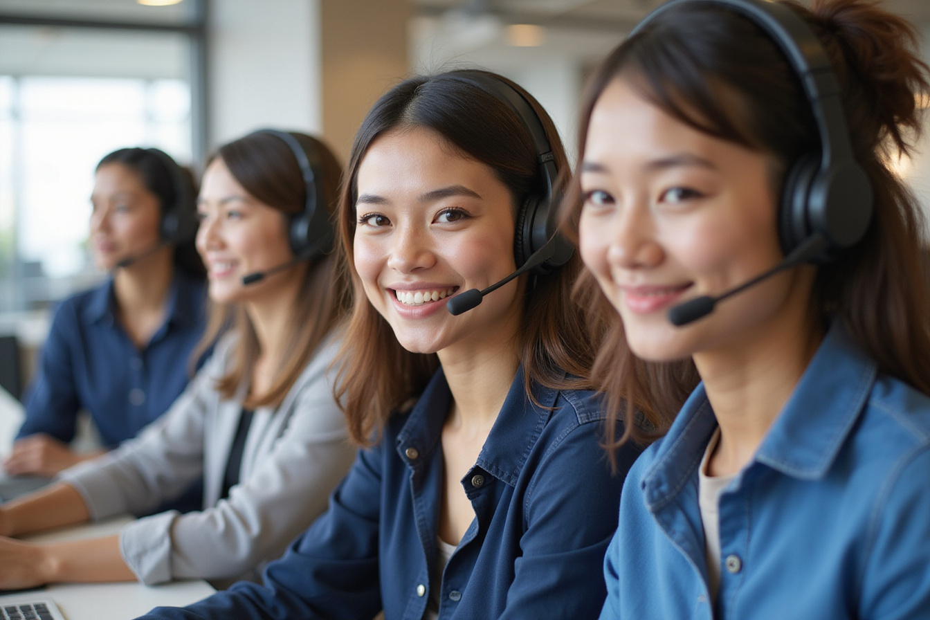 Mehrsprachiges Kundenservice-Team in einem modernen Callcenter